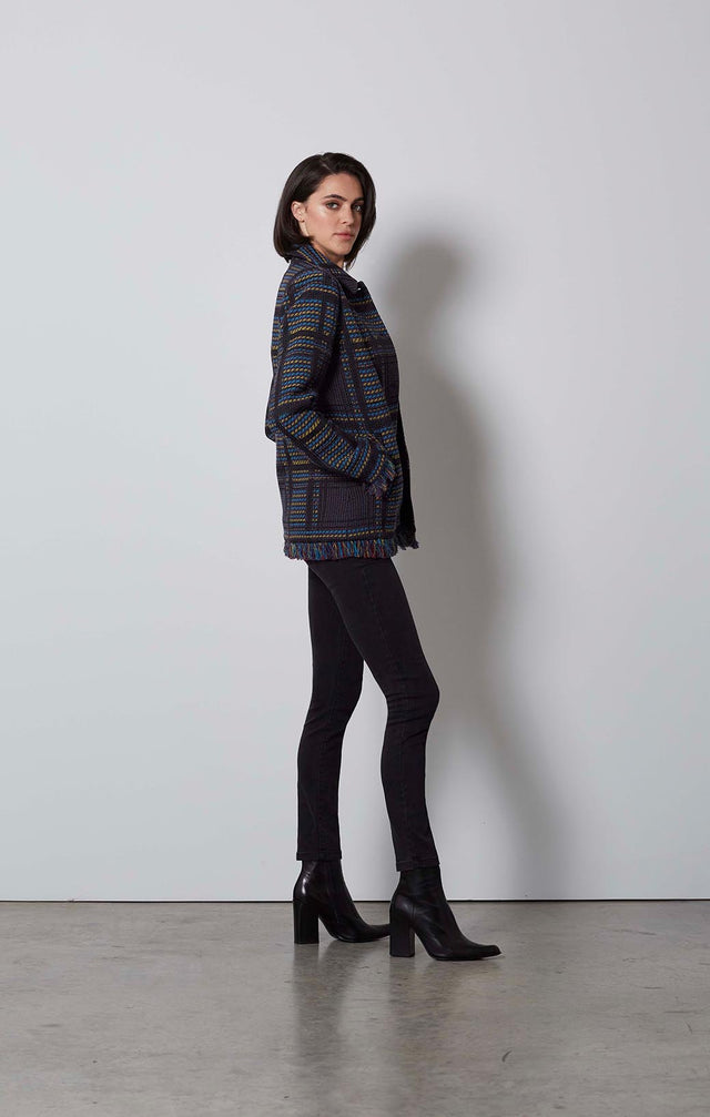 LENAPE-FRINGED PLAID JACKET-1-JK-1908-ON MODEL