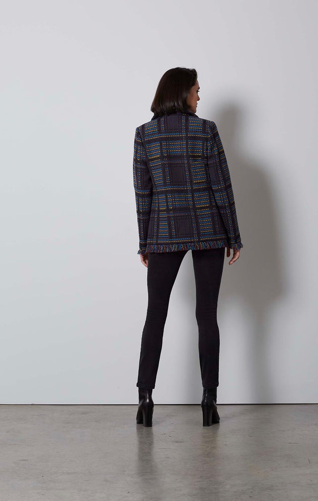 LENAPE-FRINGED PLAID JACKET-1-JK-1908-ON MODEL