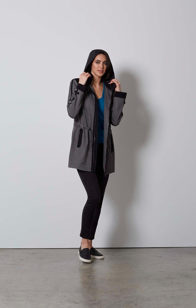 MARCASITE-STRETCH PONTE ANORAK HOODIE-5-JK-1793-ON MODEL