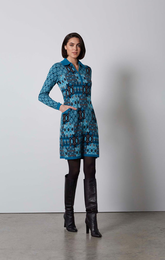 MINTON-TILE-PATTERNED KNIT DRESS-1-DR-1755-ON MODEL