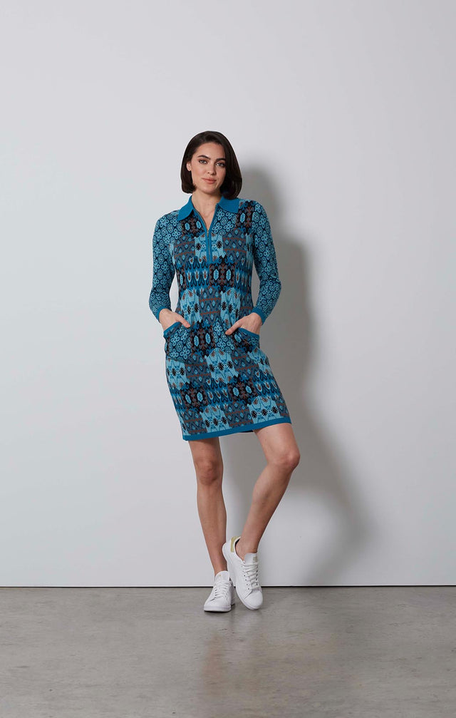 MINTON-TILE-PATTERNED KNIT DRESS-1-DR-1755-ON MODEL