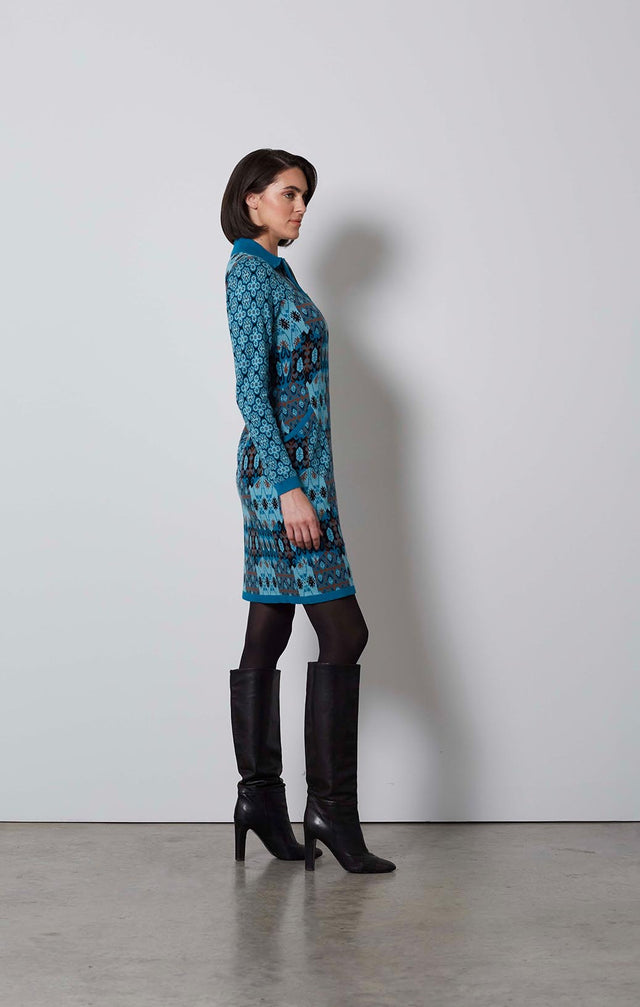 MINTON-TILE-PATTERNED KNIT DRESS-1-DR-1755-ON MODEL