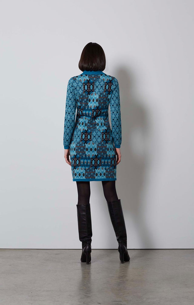 MINTON-TILE-PATTERNED KNIT DRESS-1-DR-1755-ON MODEL