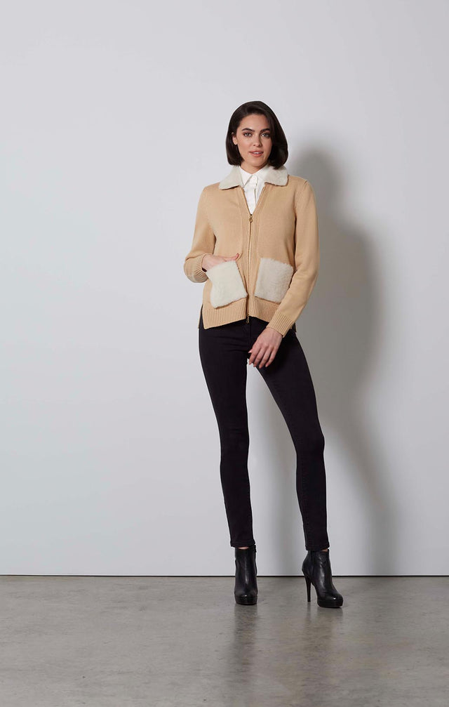 PREMIUM-MERINO & LAMB-SHEARLING CARDI-1-KN-1905-ON MODEL