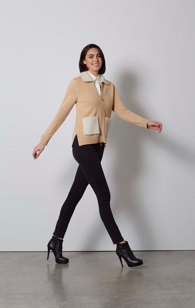 PREMIUM-MERINO & LAMB-SHEARLING CARDI-1-KN-1905-ON MODEL