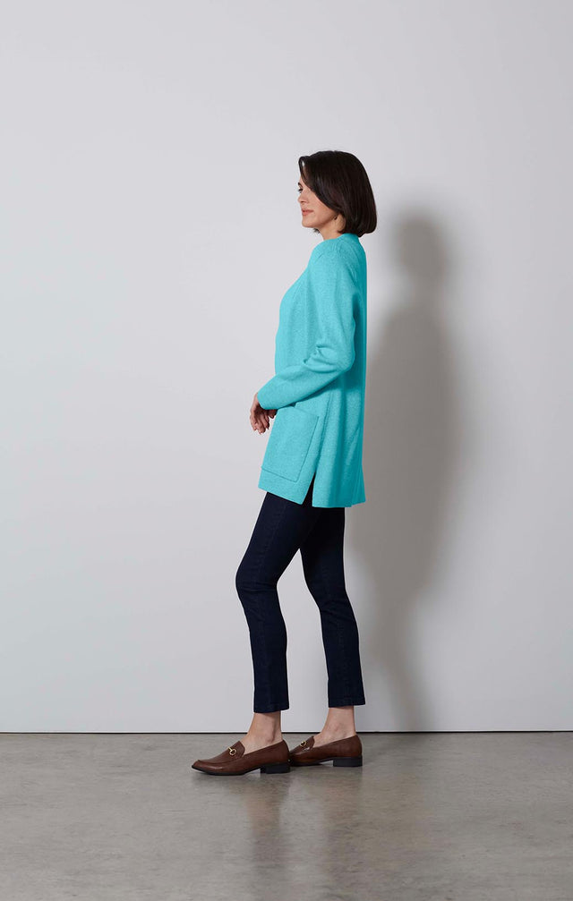 SKYLIGHT-SUSTAINABLE, CASHMERE-SOFTENED CARDIGAN-1-KN-1701-ON MODEL