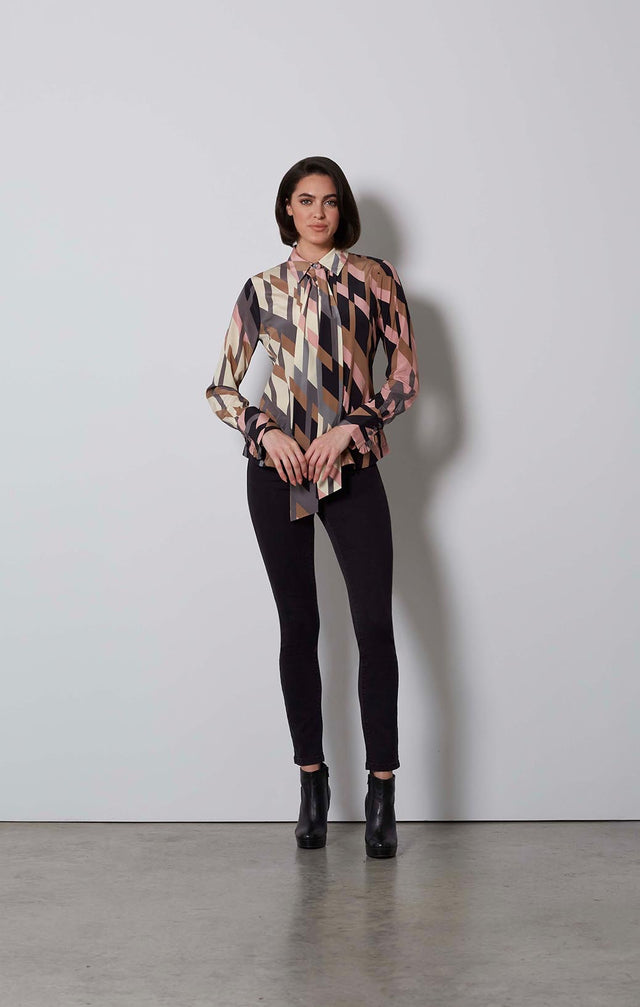 TRIBECA-RUFFLED SILK PRINT BLOUSE-5-TP-1936-ON MODEL