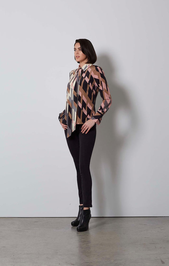 TRIBECA-RUFFLED SILK PRINT BLOUSE-5-TP-1936-ON MODEL