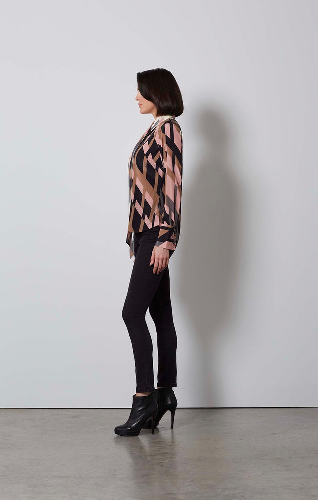 TRIBECA-RUFFLED SILK PRINT BLOUSE-5-TP-1936-ON MODEL