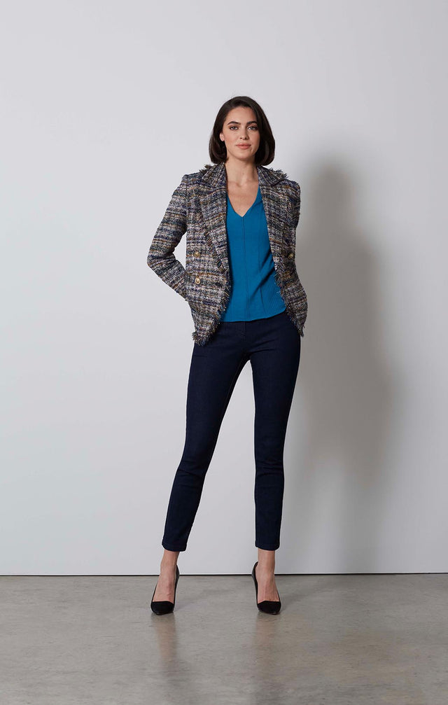 UPTOWN-FRINGED ITALIAN TWEED JACKET-1-JK-1694-ON MODEL