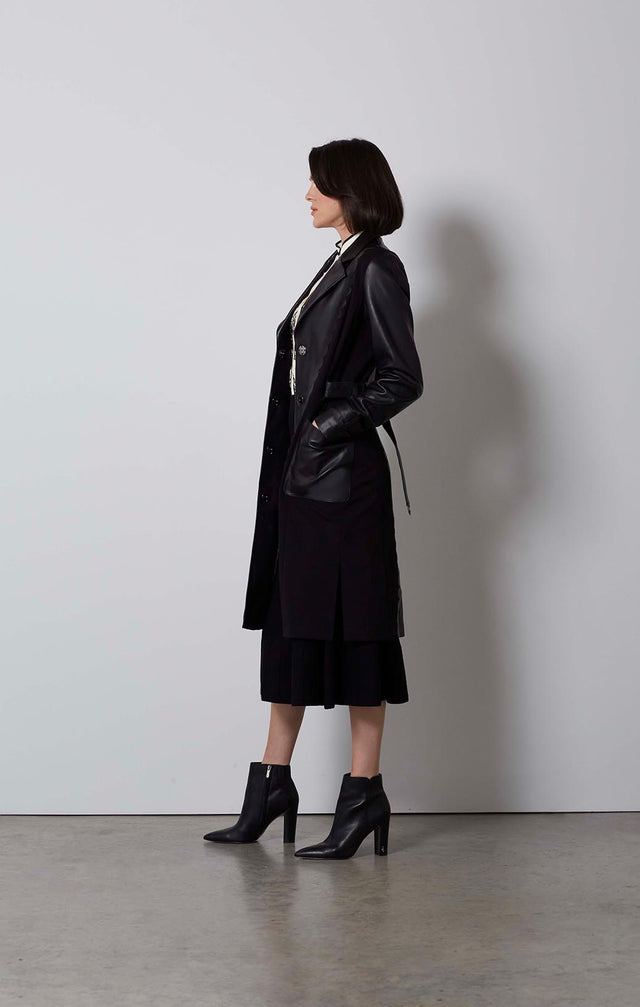 VANGUARD-SCALLOPED LEATHER & PONTE TRENCH-5-JK-1710-ON MODEL