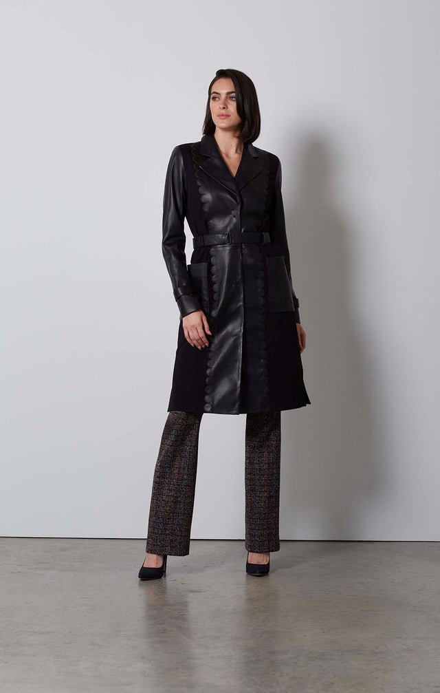 VANGUARD-SCALLOPED LEATHER & PONTE TRENCH-5-JK-1710-ON MODEL