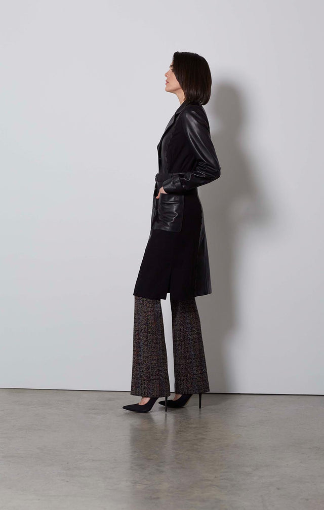 VANGUARD-SCALLOPED LEATHER & PONTE TRENCH-5-JK-1710-ON MODEL