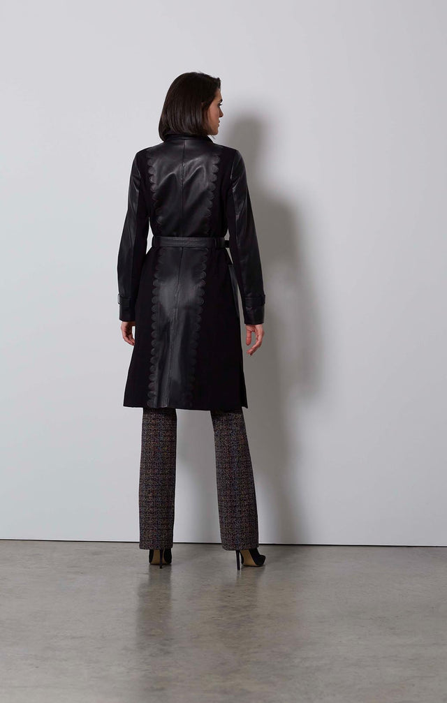 VANGUARD-SCALLOPED LEATHER & PONTE TRENCH-5-JK-1710-ON MODEL