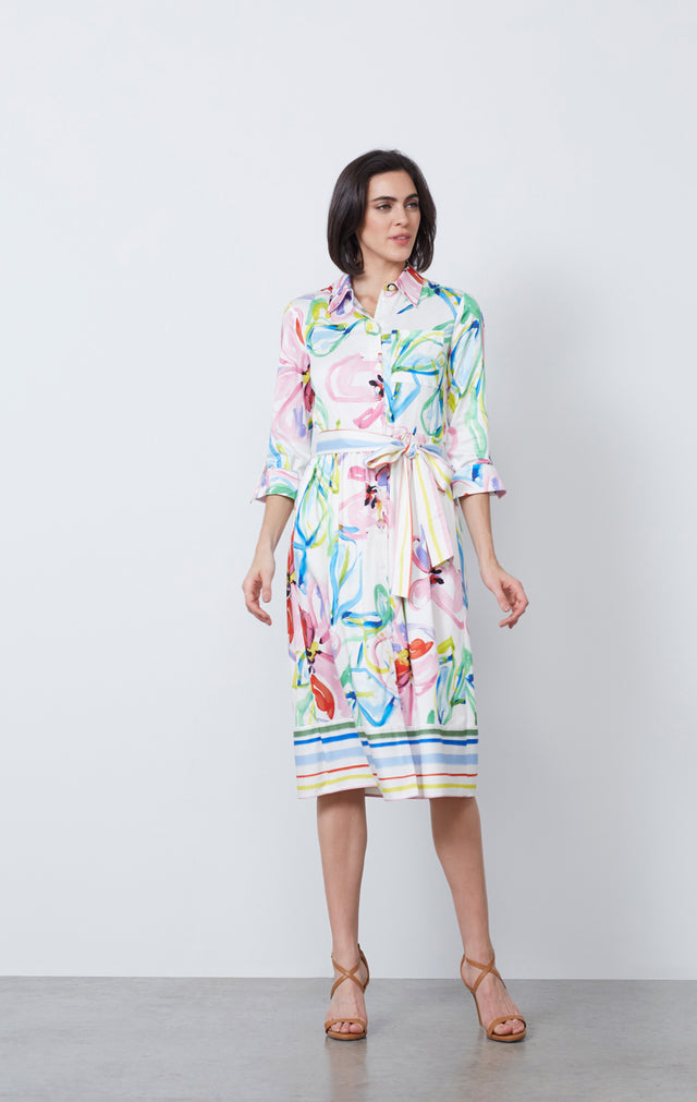 Giverny - Italian Belted Floral Print Shirt Dress - IMAGE