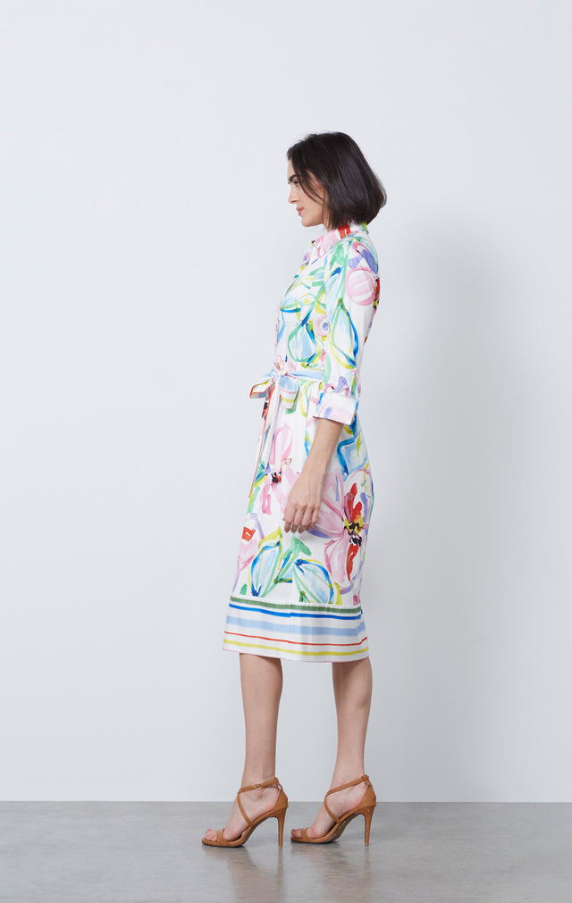 Giverny - Italian Belted Floral Print Shirt Dress - IMAGE
