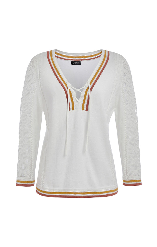 Marbella - Cotton Lace-Up Pullover Knit Top - Product Image