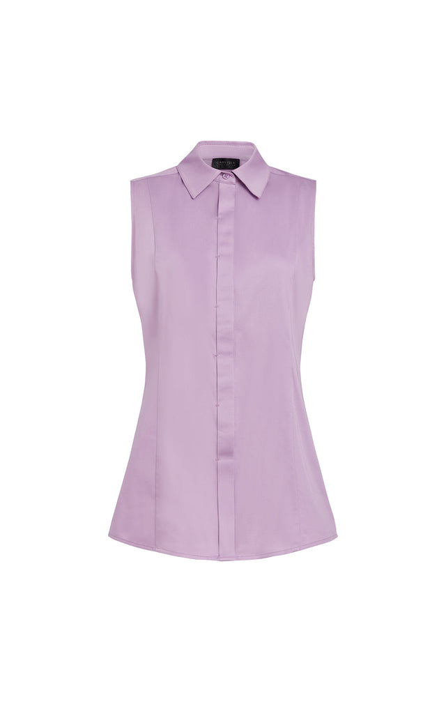 Gwen-Lav - Sleeveless Stretch Cotton Sateen Blouse - Product Image