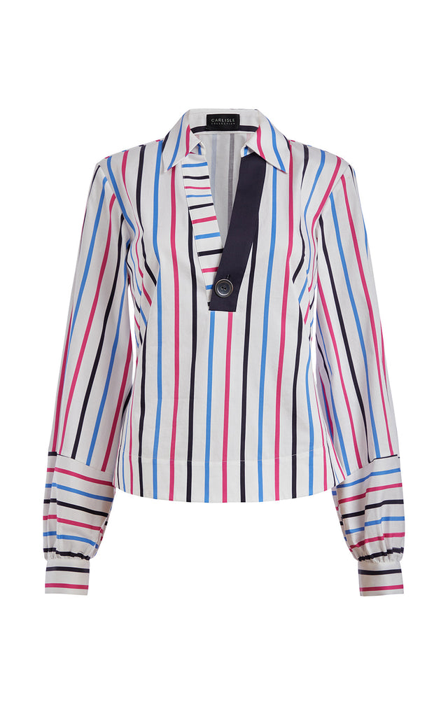 Ibiza - Stripe Print Blouse In Stretch Cotton - Product Image