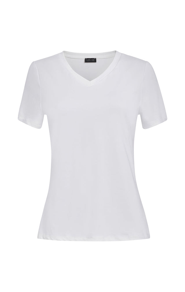 Paradigm-Wht - Fitted White V-Neck Tee Shirt - Product Image