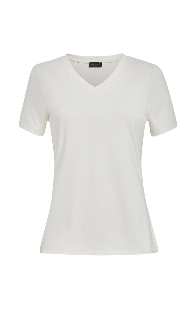 Paradigm-Ivr - Fitted Ivory V-Neck Tee Shirt - Product Image