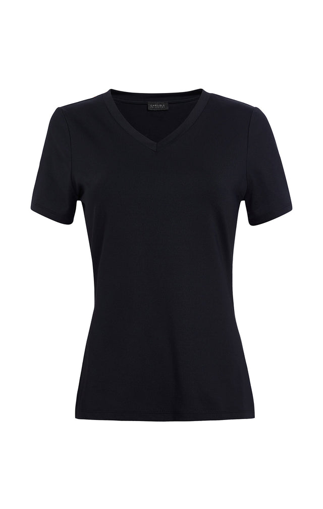 Paradigm-Blk - Fitted Black V-Neck Tee Shirt - Product Image