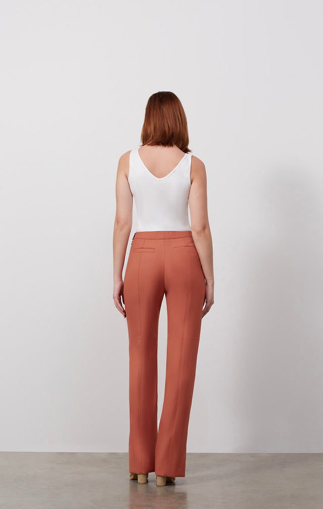 Ecomm photo of a model wearing the Patio pants, which is an airy wide-leg twill pants.