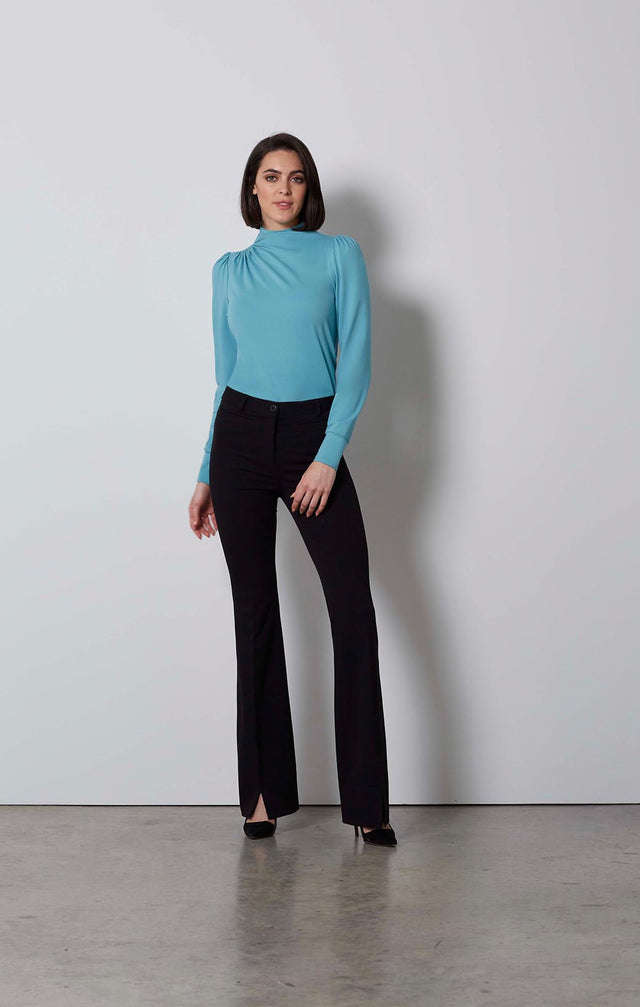 DOCENT-SLIT-FRONT BLACK PANTS-5-PT-1787-ON MODEL