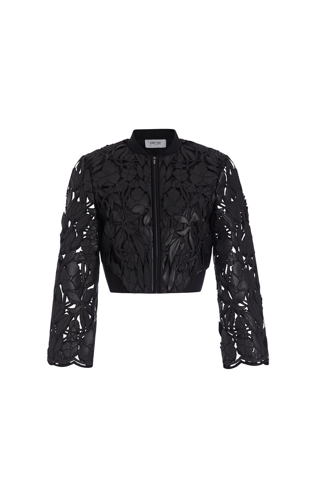 Audran - Cropped Faux-Leather Jacket With Rose Embroidery - IMAGE
