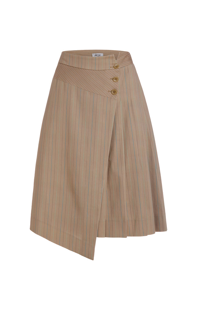 Pont Neuf - Pinstriped Pleated Wrap Skirt - IMAGE