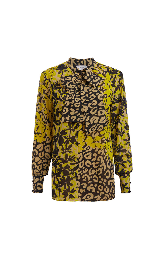 Orly - Mixed Print Stretch Silk Georgette Blouse & Tie - IMAGE