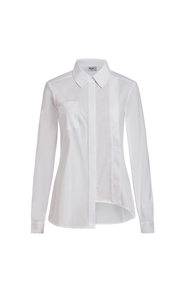 Cachet - Asymmetrical White Stretch-Cotton Shirt - IMAGE