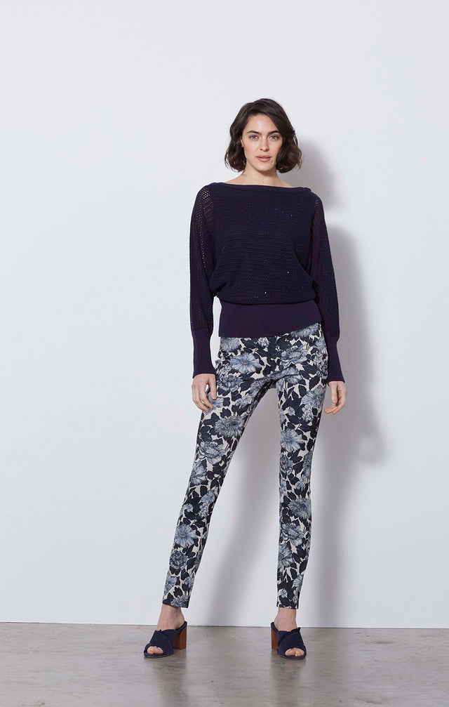 Thistle Mum - Floral Italian Jacquard Jeans - On Model