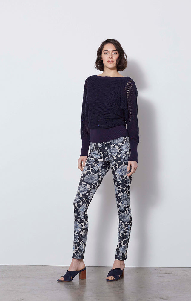 Thistle Mum - Floral Italian Jacquard Jeans - On Model