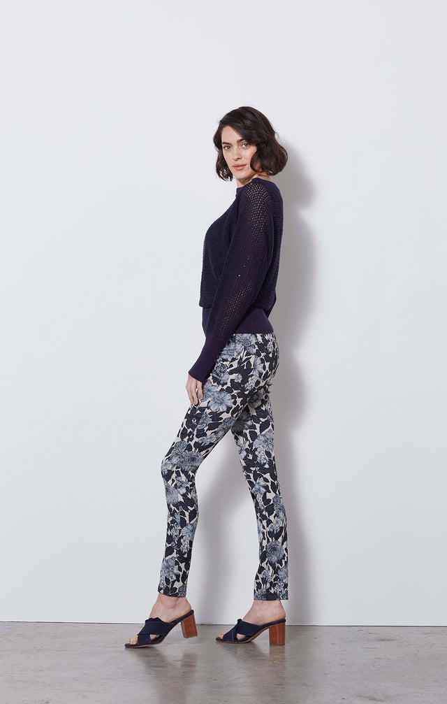 Thistle Mum - Floral Italian Jacquard Jeans - On Model