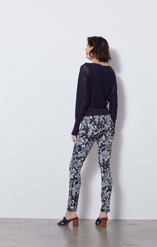 Thistle Mum - Floral Italian Jacquard Jeans - On Model