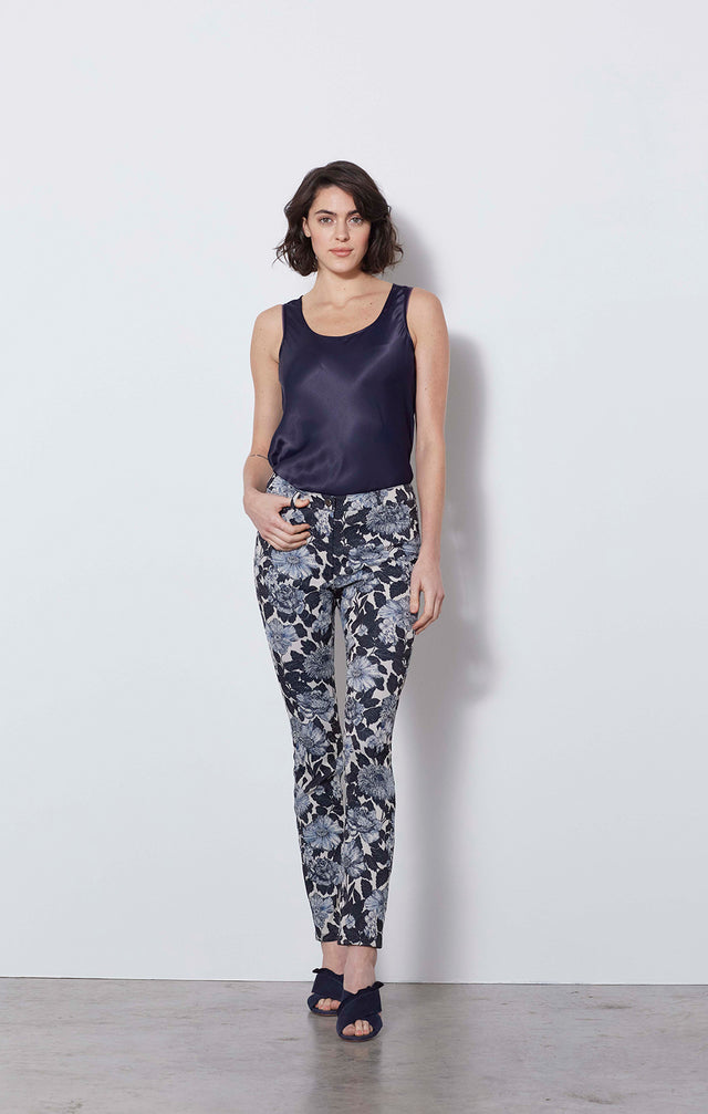 Thistle Mum - Floral Italian Jacquard Jeans - On Model