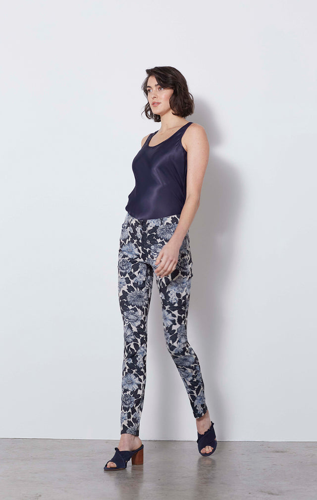 Thistle Mum - Floral Italian Jacquard Jeans - On Model