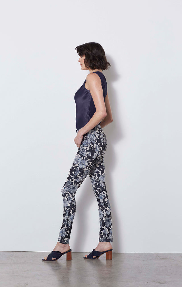 Thistle Mum - Floral Italian Jacquard Jeans - On Model