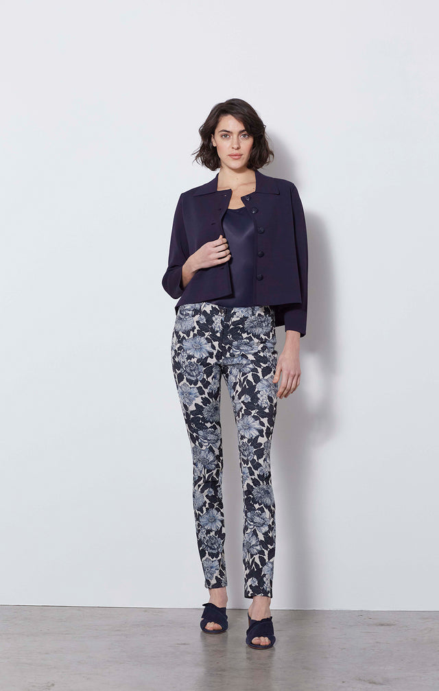 Thistle Mum - Floral Italian Jacquard Jeans - On Model