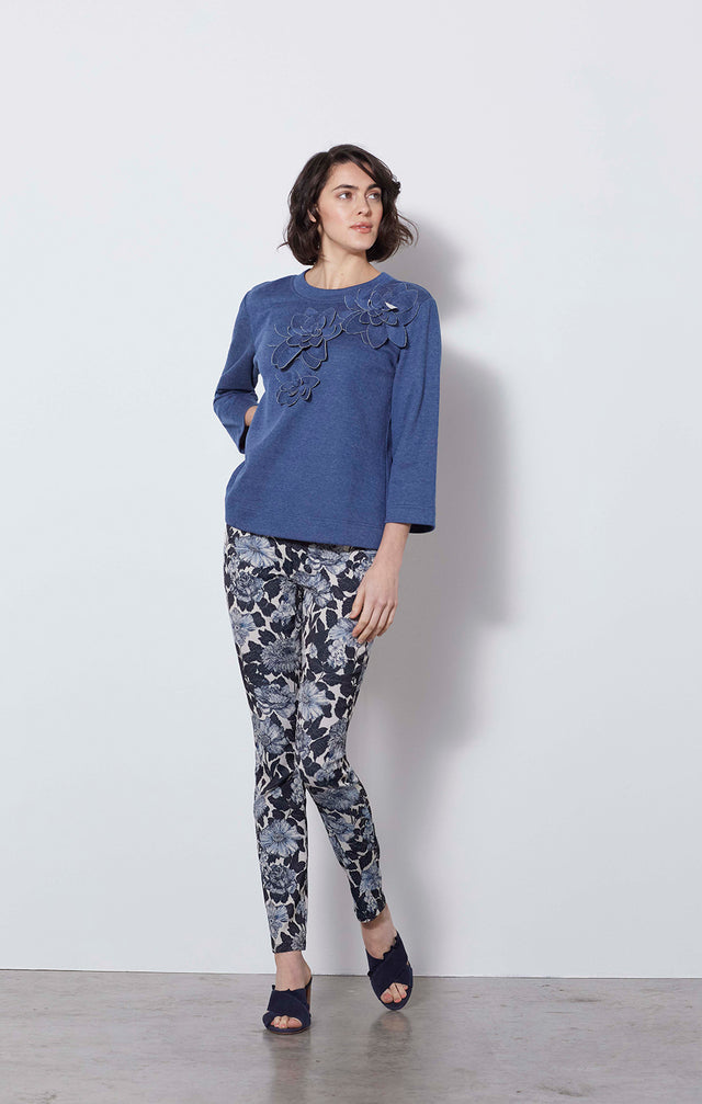 Thistle Mum - Floral Italian Jacquard Jeans - On Model
