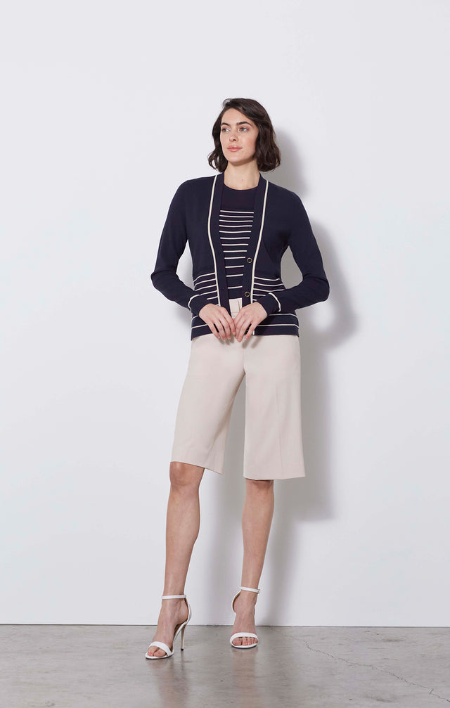 Diffusion - Ottoman-stripe Knit Shell - On Model