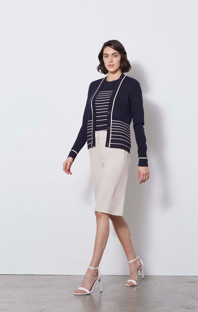 Diffusion - Ottoman-striped Cardigan Sweater - On Model