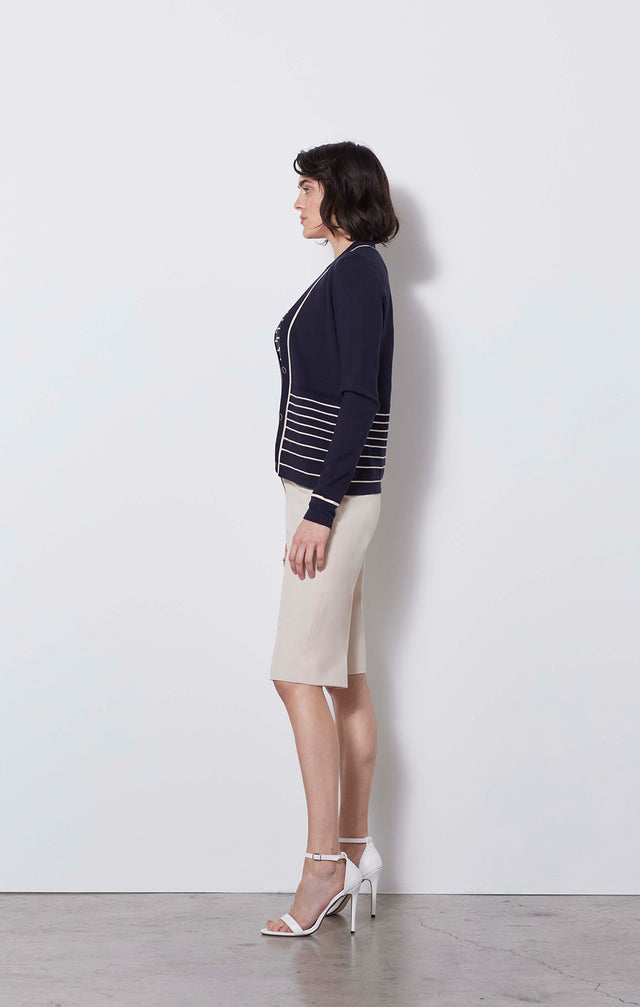 Diffusion - Ottoman-striped Cardigan Sweater - On Model