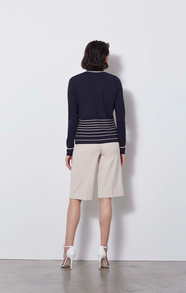 Diffusion - Ottoman-striped Cardigan Sweater - On Model