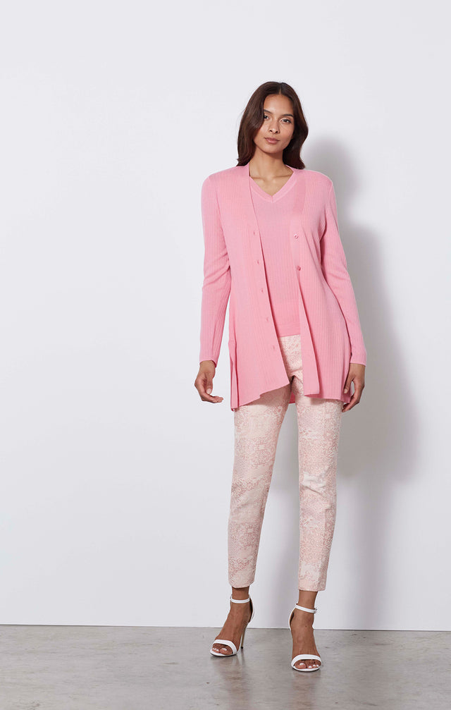 Boscobel-cardi - Pink Cashmere Cardigan - On Model