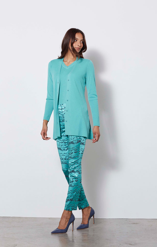 Parure-cardi - Blue Cashmere Cardigan - On Model