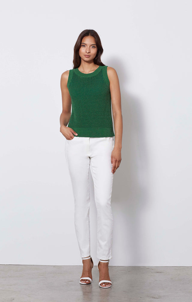 Arden - Sleeveless Mesh Knit Top - On Model