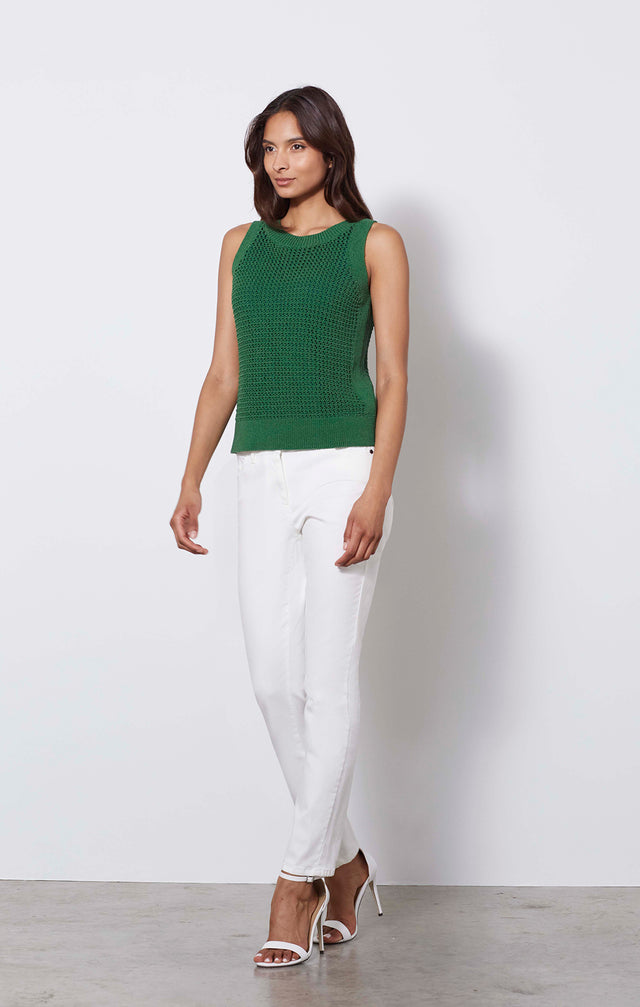 Arden - Sleeveless Mesh Knit Top - On Model