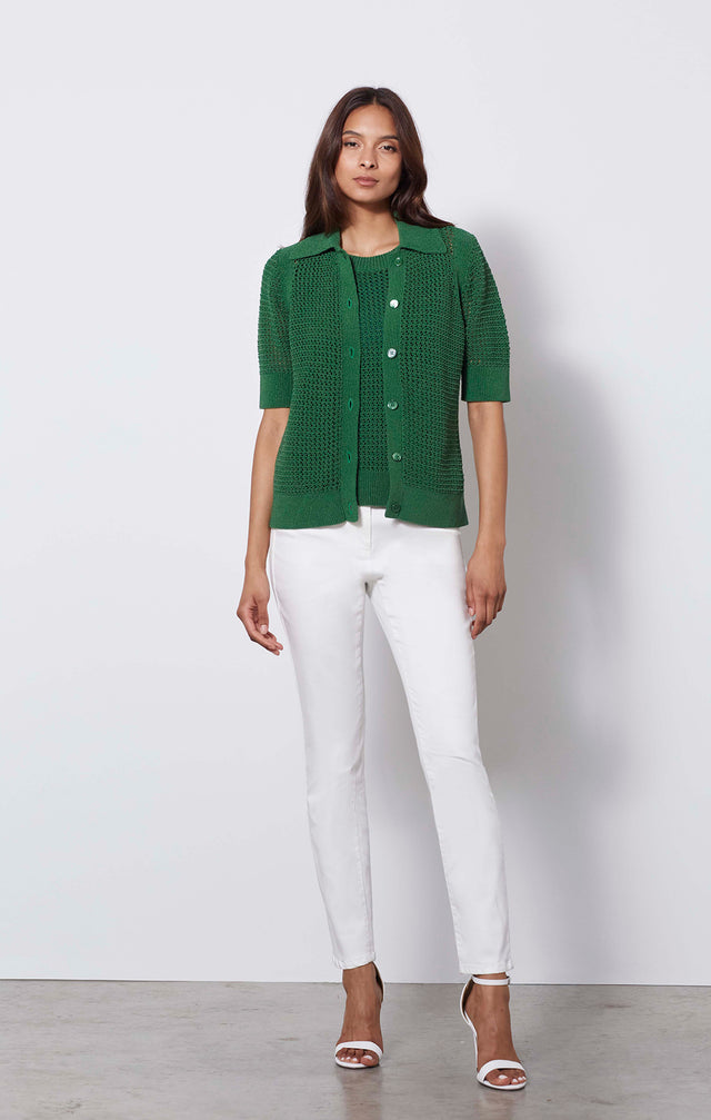Arden - Sleeveless Mesh Knit Top - On Model